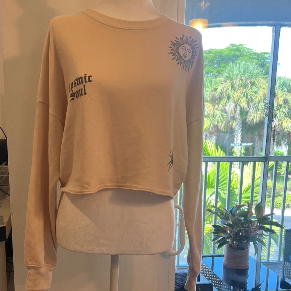 Hollister Cream Crop Sweatshirt with Sun Design